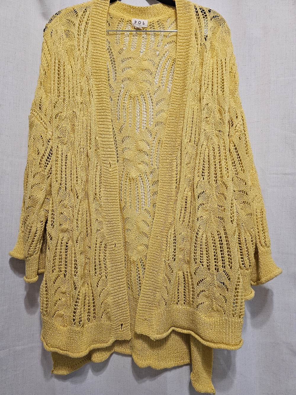 POL Yellow Open-Knit Draped Cardigan